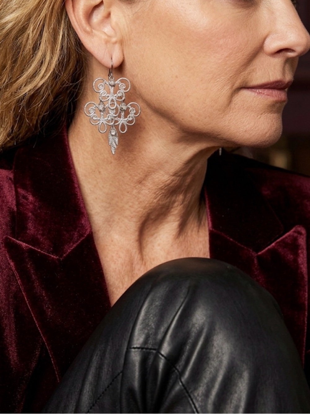 Silver Filigree Drop Earrings - Elegant Women Jewelry